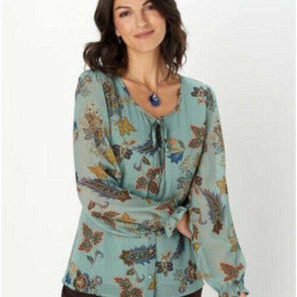 Christopher & Banks Green Floral Blouse NWT - Picture 1 of 7